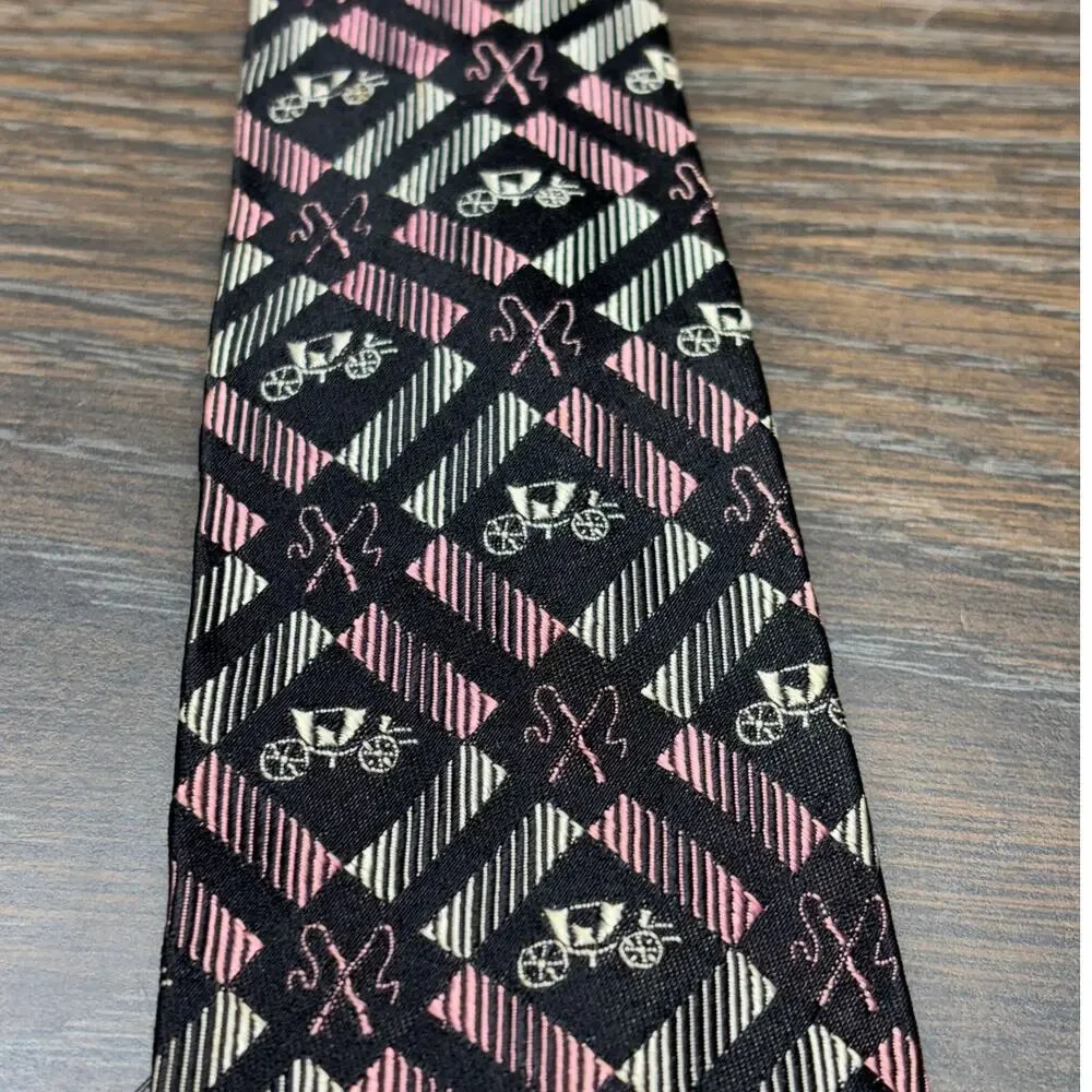 Vintage Regal X Arko's Classic Neck Tie Black/White/Pink Geometric Print
